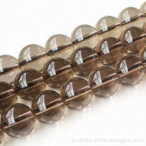 Round smoky quartz semi-precious gemstone, beaded strand
